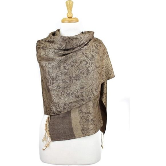 Paisley Jacquard Pashmina Shawl Wrap Scarf Brown - Picture 1 of 5